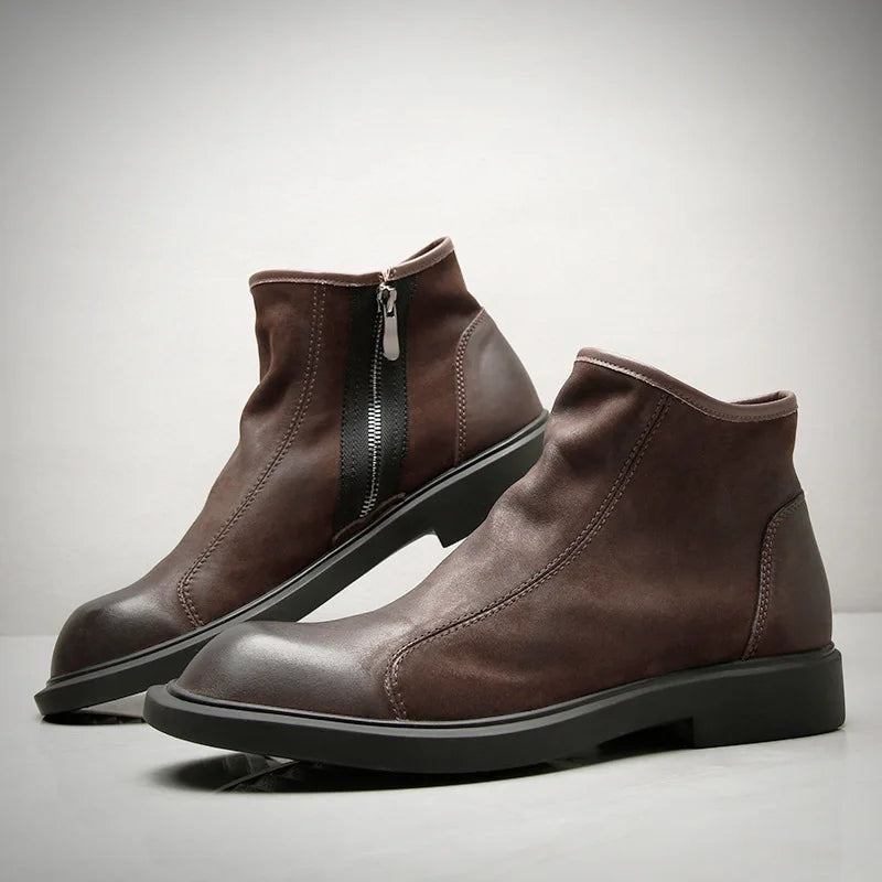 The Bari Men's Warm Plush Zip Up Leather Ankle Boots — 2