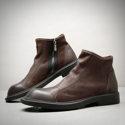 The Bari Men's Warm Plush Zip Up Leather Ankle Boots — 2
