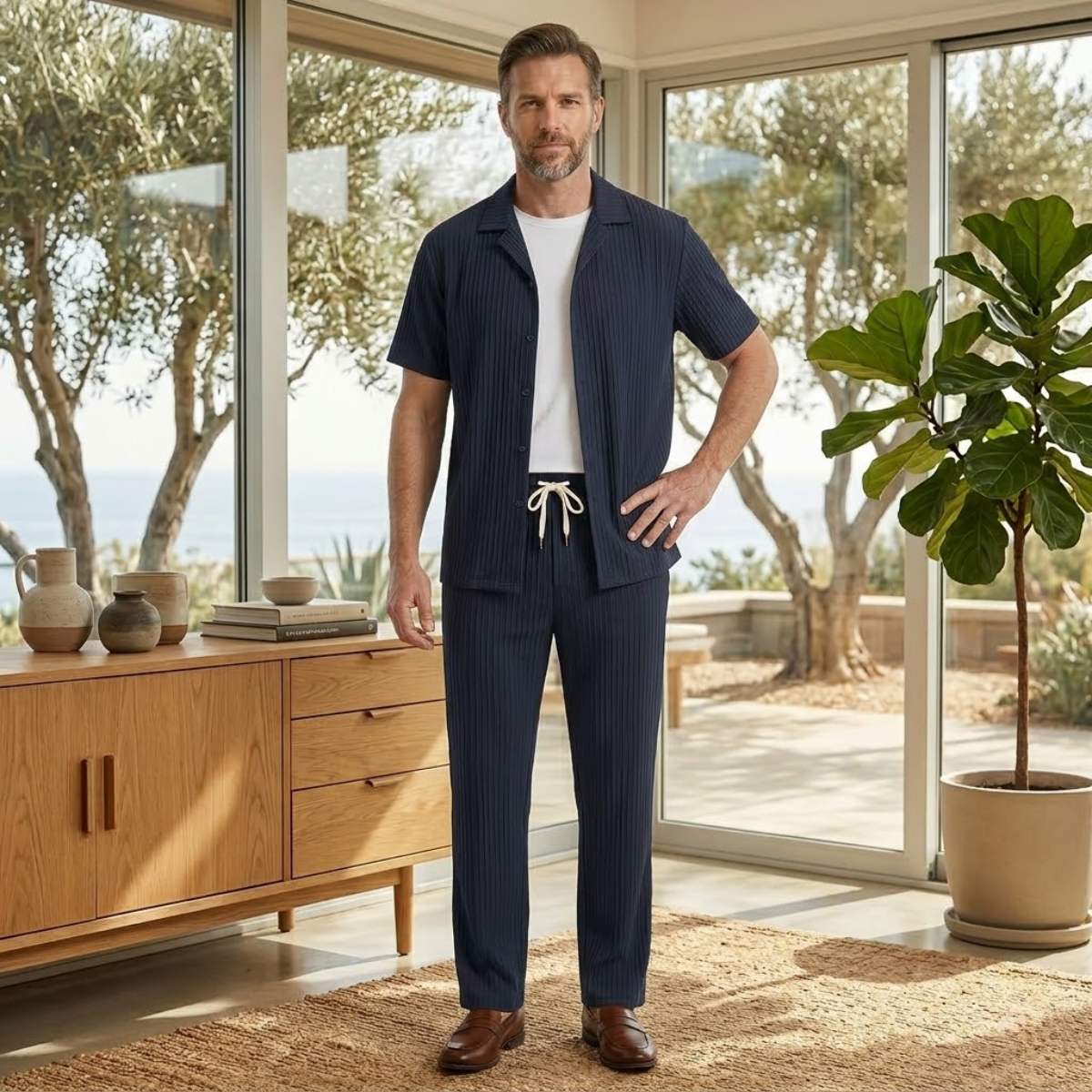 Le Set Dervio pour Hommes en Lin – Chemise Boutonnée Légère & Pantalons Décontractés — 12