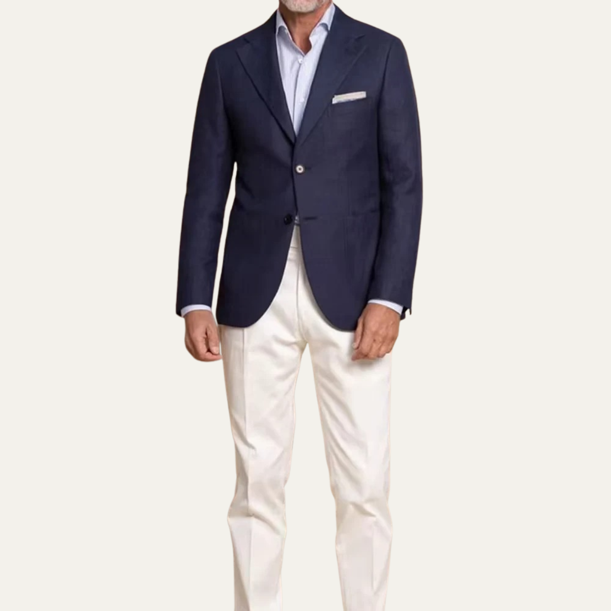 Le Costume 2 Pièces Harwood pour Homme – Blazer Slim Fit Bleu Marine à Boutonnage Simple avec Pantalons Blancs — 2