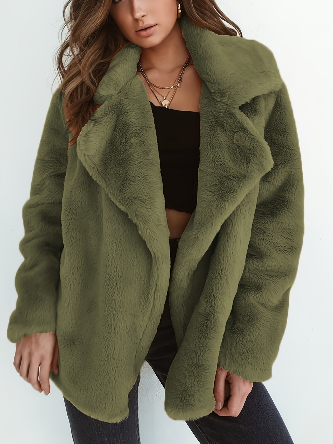 Manteau d'extérieur chaud à manches longues pour femmes, col à revers, mode automne-hiver — 1