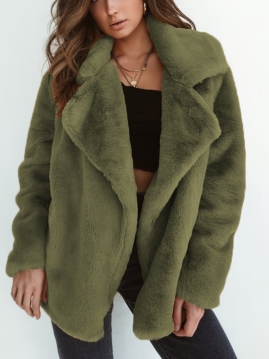 Manteau d'extérieur chaud à manches longues pour femmes, col à revers, mode automne-hiver — 1