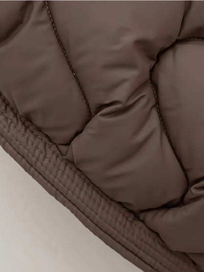 Veste matelassée ondulée, nouveau style automne-hiver, manteau chaud à col surdimensionné, haut décontracté pour femmes avec poche color-block, col amovible et rembourrage isolant matelassé, facile pour l'hiver à -10°C, coupe-vent et rétention de chaleur, — 7