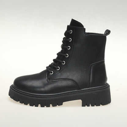 Bottines Courtes à Plateforme Unies pour Femmes, Bottines à Lacets et Fermeture Éclair Latérale, Bottines Confortables pour Femmes, Chaussures pour Femmes — 4