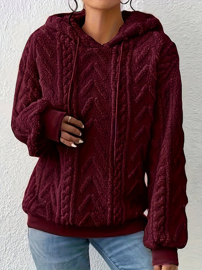 Sweat à capuche décontracté pour femme, nouvelle collection automne-hiver 2025, doublé polaire confortable, couleur unie — 3