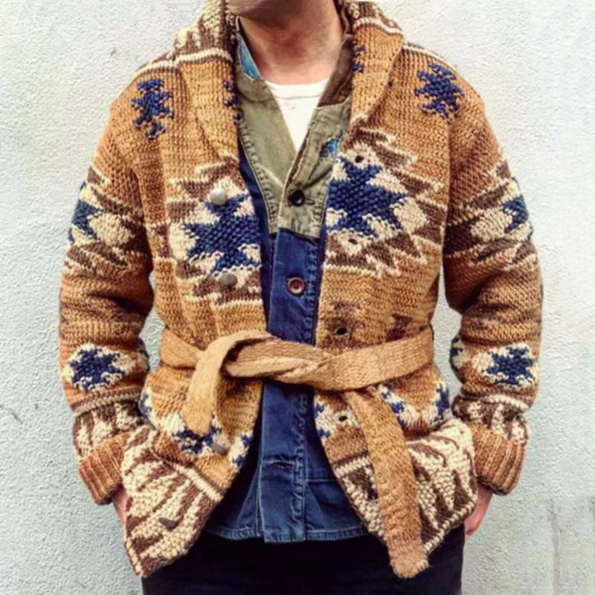 Le Pull Cardigan Épais Tricoté en Jacquard Rétro pour Hommes Positano — 4