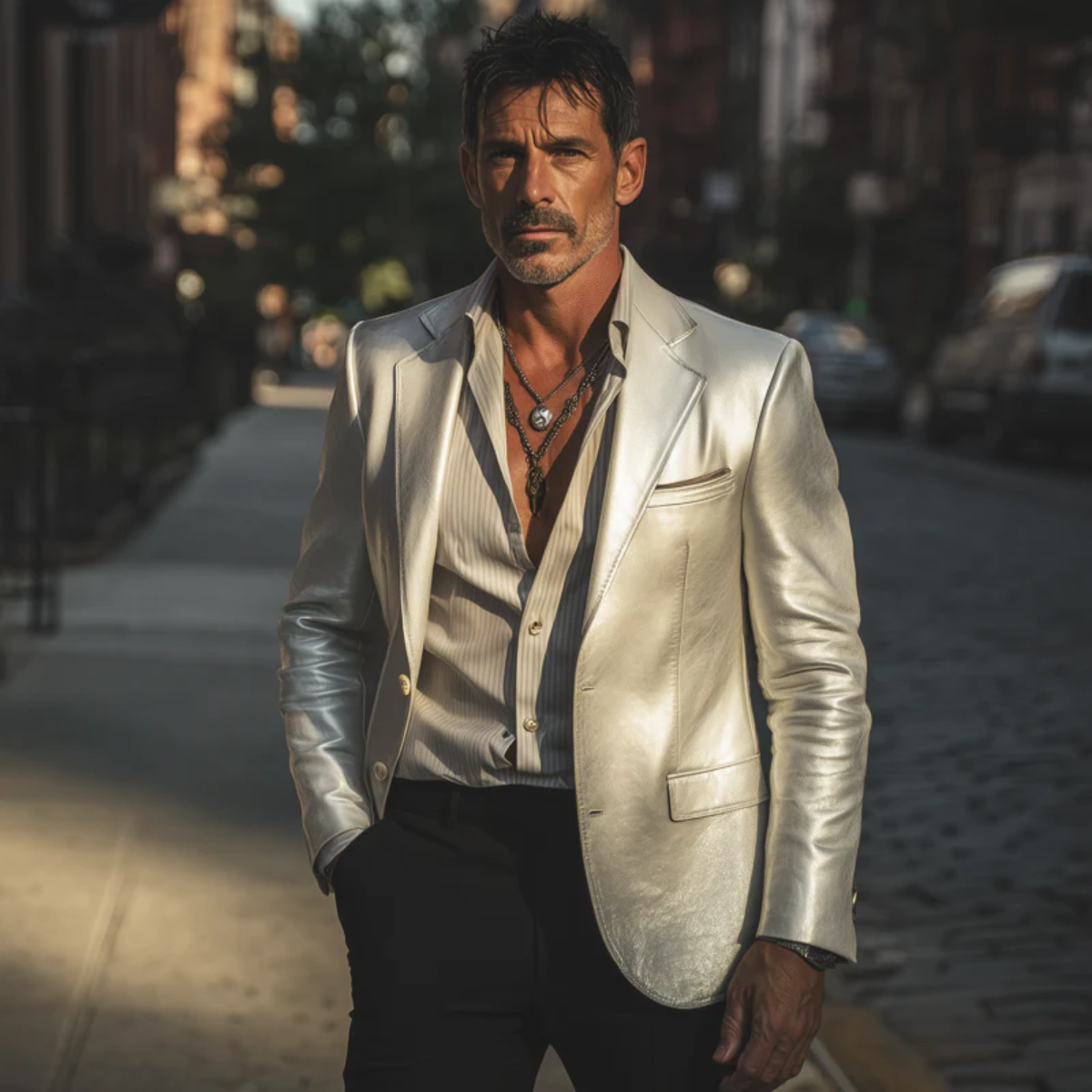 Le Blazer Métallique Argent pour Hommes Monaco – Veste de Luxe pour Fête et Dîner — 4