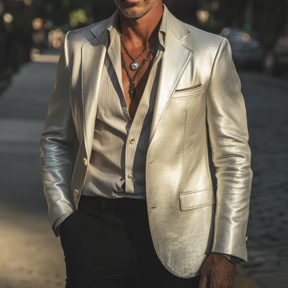 Le Blazer Métallique Argent pour Hommes Monaco – Veste de Luxe pour Fête et Dîner — 2