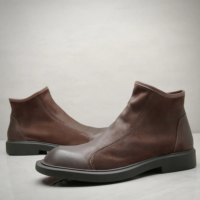 The Bari Men's Warm Plush Zip Up Leather Ankle Boots — 4