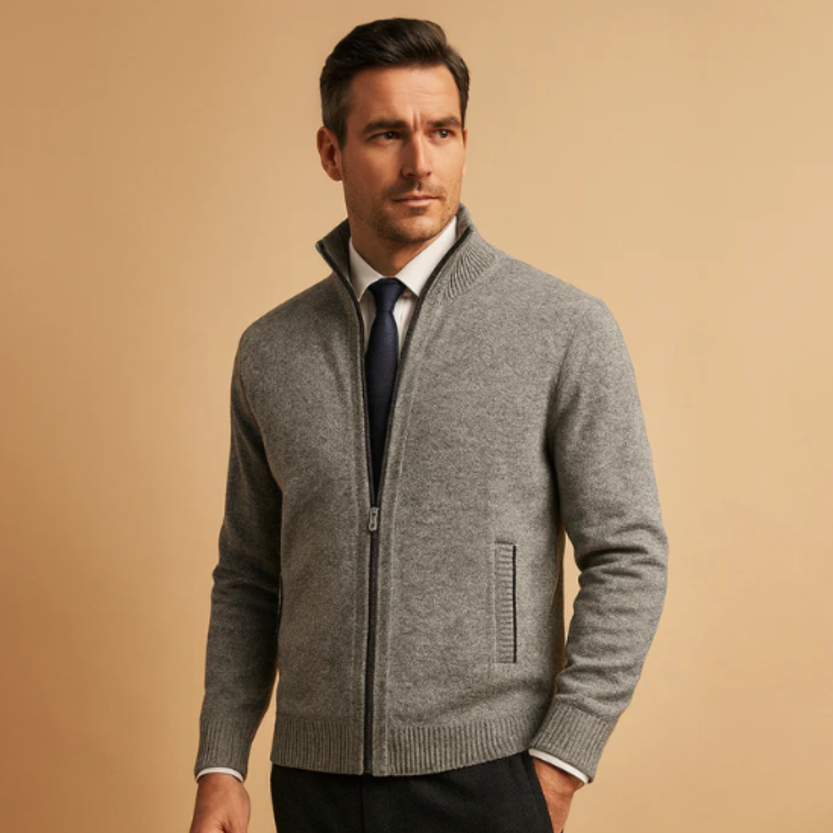 Le Cardigan Zippé Tricoté Classique pour Homme Glenwood avec Col Montant — 3