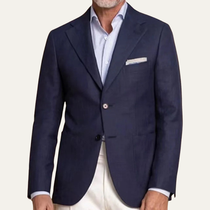 Le Costume 2 Pièces Harwood pour Homme – Blazer Slim Fit Bleu Marine à Boutonnage Simple avec Pantalons Blancs — 3