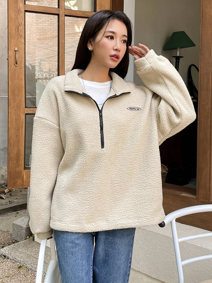 Sweat-shirt en polaire à demi-zip et épaules tombantes avec applique détaillée, le choix parfait pour l'automne et l'hiver des femmes — 9