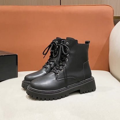 Bottines Courtes à Plateforme Unies pour Femmes, Bottines à Lacets et Fermeture Éclair Latérale, Bottines Confortables pour Femmes, Chaussures pour Femmes — 11
