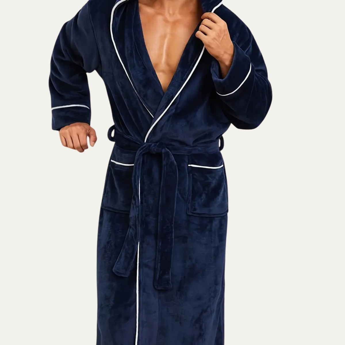 The Kenilworth Men's Hooded Fleece Long Bathrobe with Belt — 9