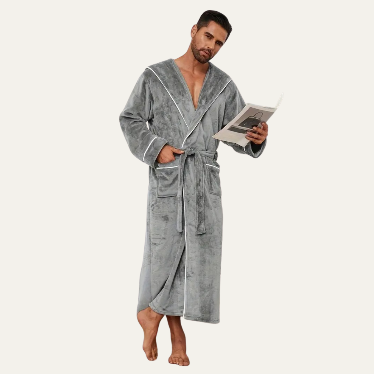 The Kenilworth Men's Hooded Fleece Long Bathrobe with Belt — 5