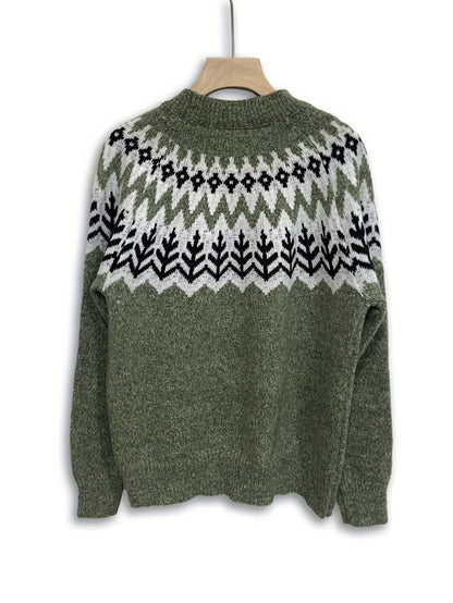 Pull à manches longues pour femme, à la mode, en jacquard à blocs de couleur — 7