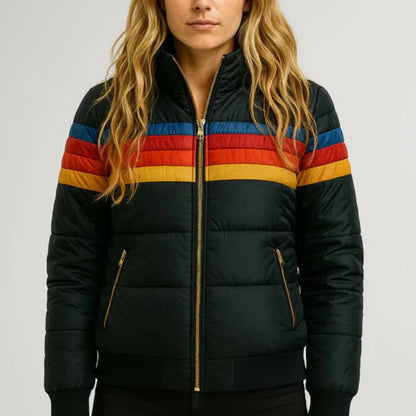 Sierra | Blouson Matelassé Rayé à Col Montant pour Femme