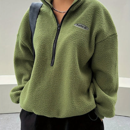 Sweat-shirt en polaire à demi-zip et épaules tombantes avec applique détaillée, le choix parfait pour l'automne et l'hiver des femmes — 10