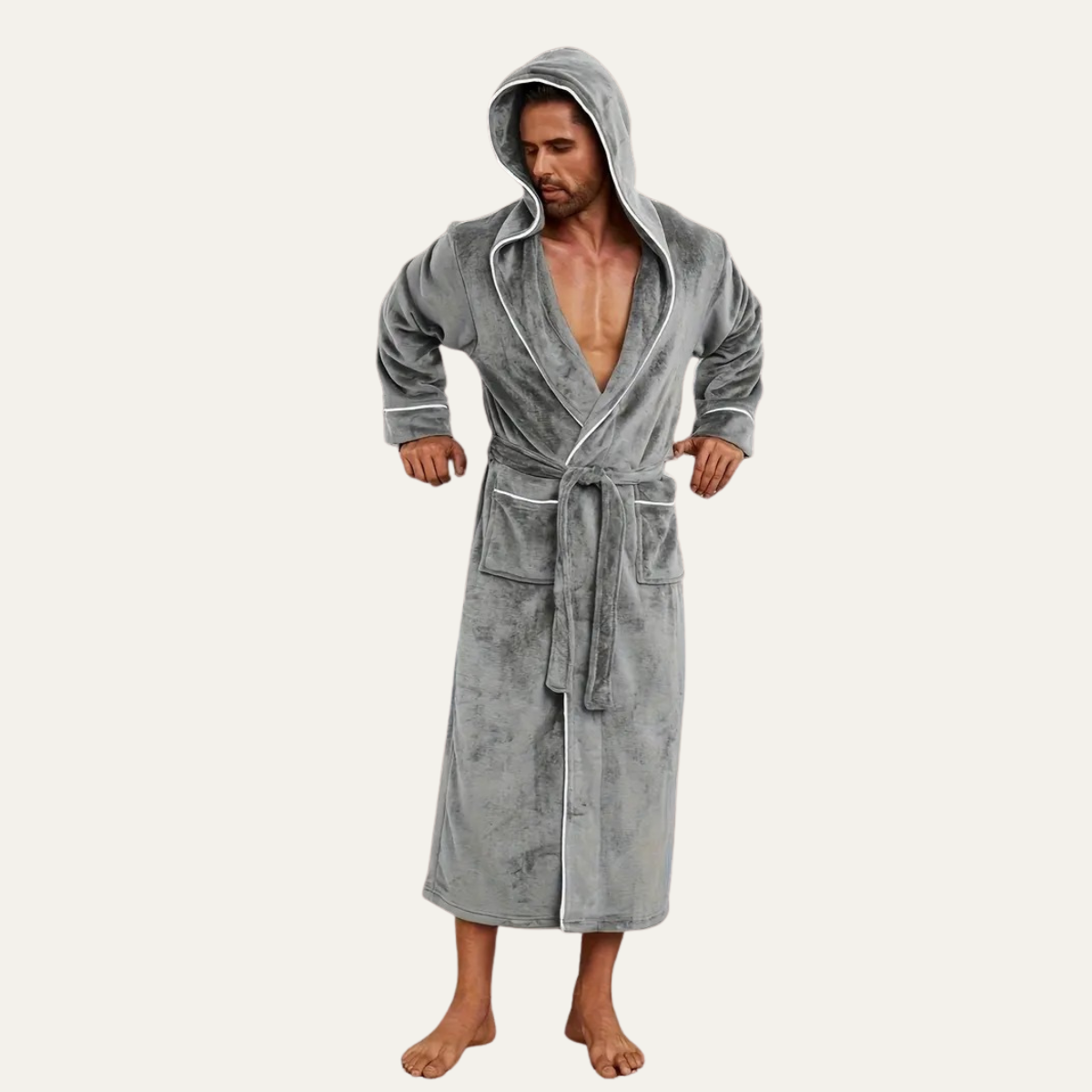 The Kenilworth Men's Hooded Fleece Long Bathrobe with Belt — 7