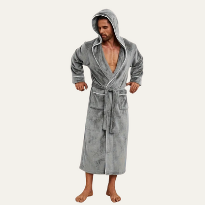 The Kenilworth Men's Hooded Fleece Long Bathrobe with Belt — 7