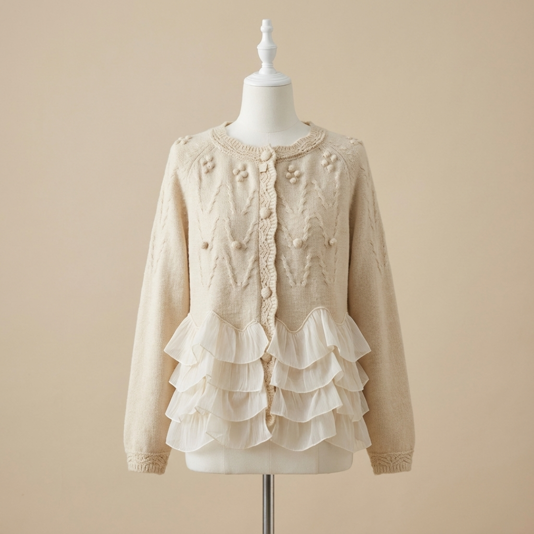 Rosie | Cardigan en Maille Torsadée à Volants pour Femme