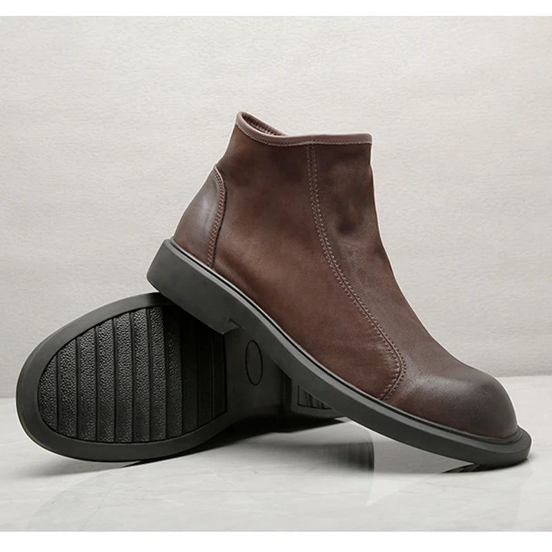 The Bari Men's Warm Plush Zip Up Leather Ankle Boots — 3