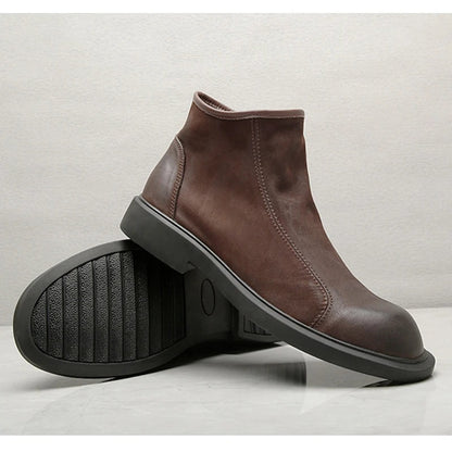 The Bari Men's Warm Plush Zip Up Leather Ankle Boots — 3