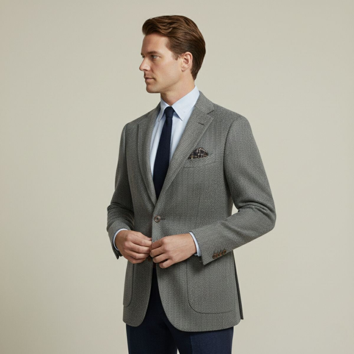 Veste Blazer en Laine Tweed à Rayures Herringbone pour Hommes Gravedona — 6