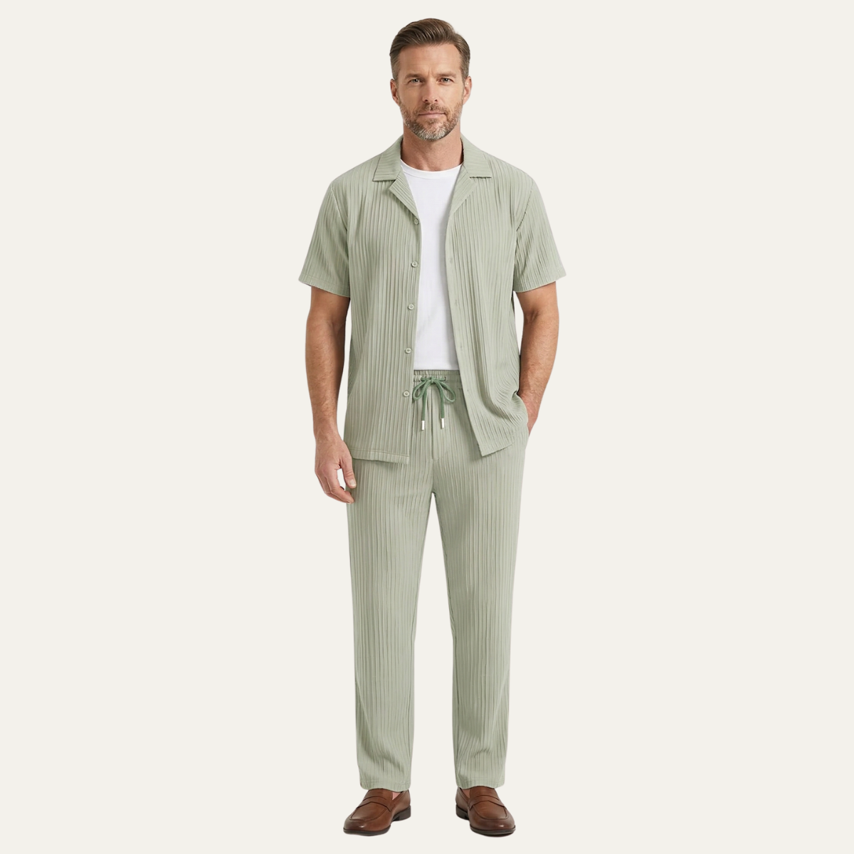 Le Set Dervio pour Hommes en Lin – Chemise Boutonnée Légère & Pantalons Décontractés — 10