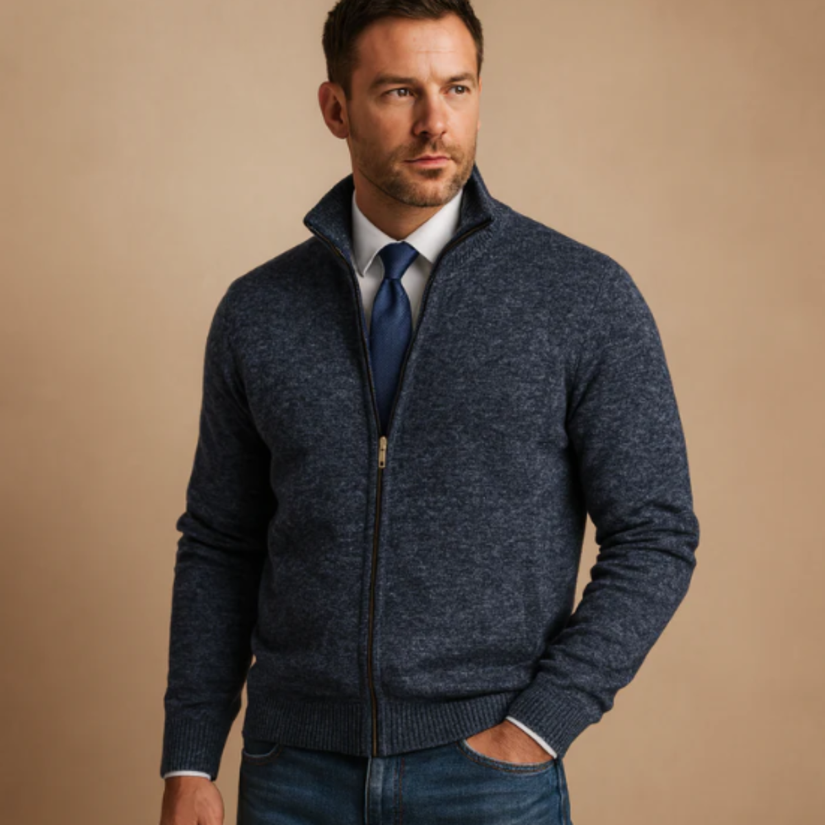 Le Cardigan Zippé Tricoté Classique pour Homme Glenwood avec Col Montant — 5