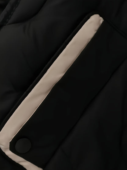 Veste matelassée ondulée, nouveau style automne-hiver, manteau chaud à col surdimensionné, haut décontracté pour femmes avec poche color-block, col amovible et rembourrage isolant matelassé, facile pour l'hiver à -10°C, coupe-vent et rétention de chaleur, — 10