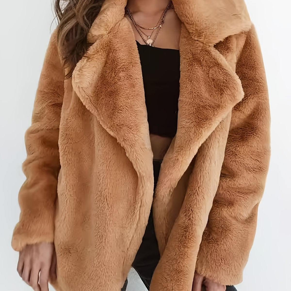 Manteau d'extérieur chaud à manches longues pour femmes, col à revers, mode automne-hiver — 13