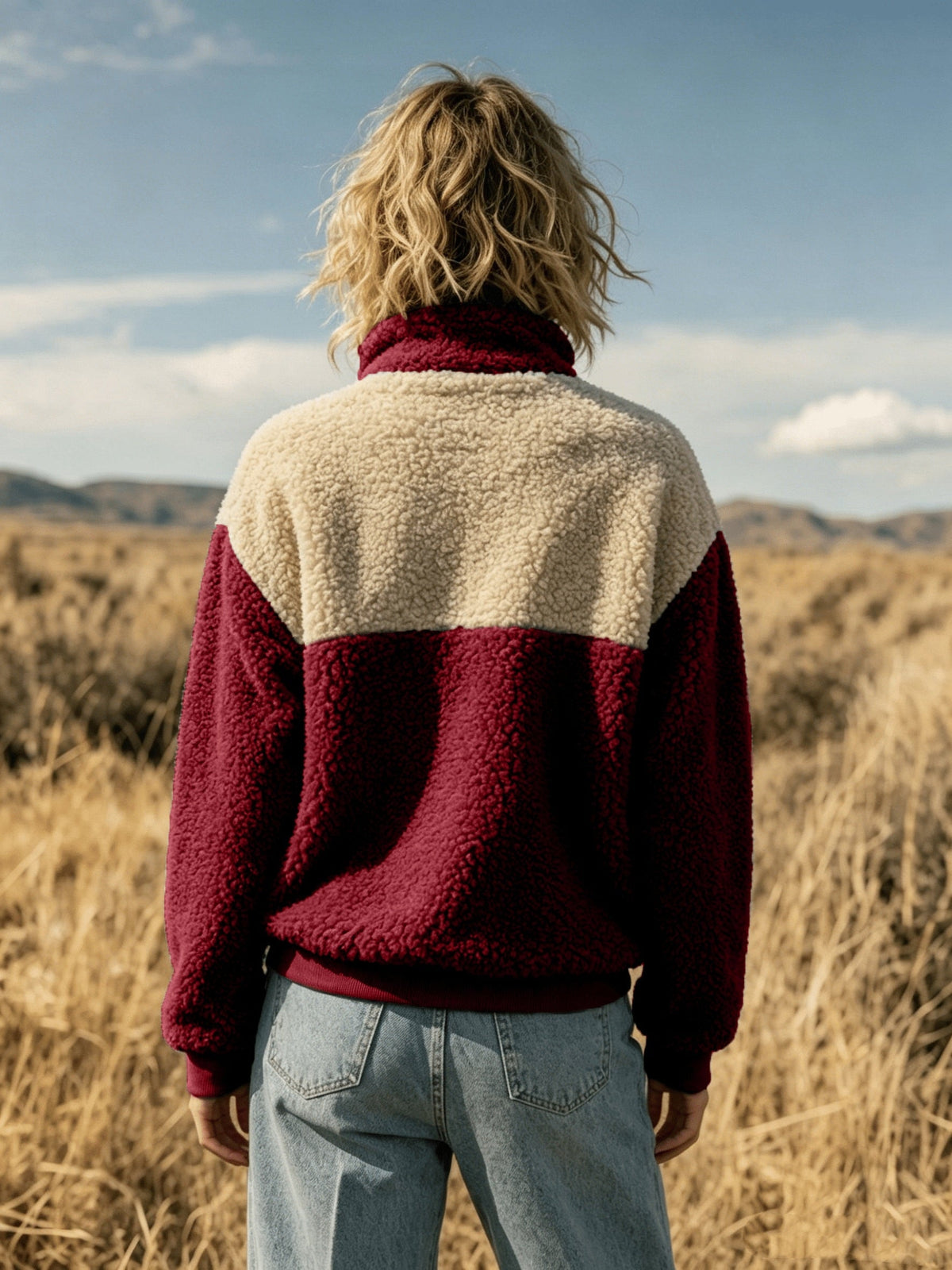 YYTT Automne Hiver Nouvelle Mode Femme Décontractée Color-Block Demi-Boutonnée Peluche Polyvalente Sweat à Manches Courtes pour Trajet/Vacances/Fête/Nouvel An/Noël — 11