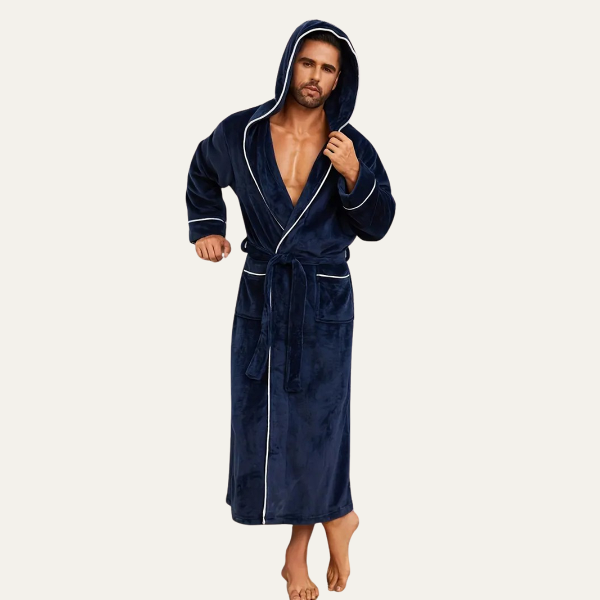 The Kenilworth Men's Hooded Fleece Long Bathrobe with Belt — 8