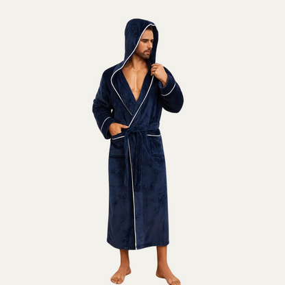 The Kenilworth Men's Hooded Fleece Long Bathrobe with Belt — 10