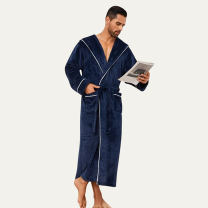 The Kenilworth Men's Hooded Fleece Long Bathrobe with Belt — 11