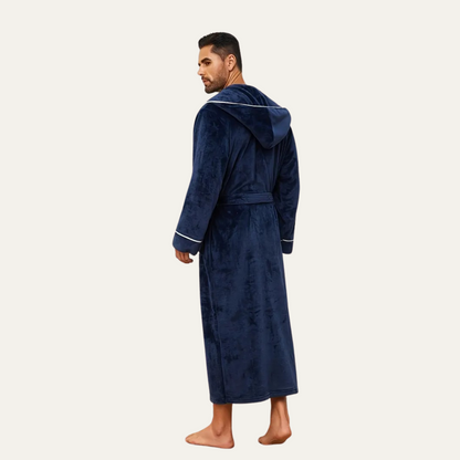 The Kenilworth Men's Hooded Fleece Long Bathrobe with Belt — 12