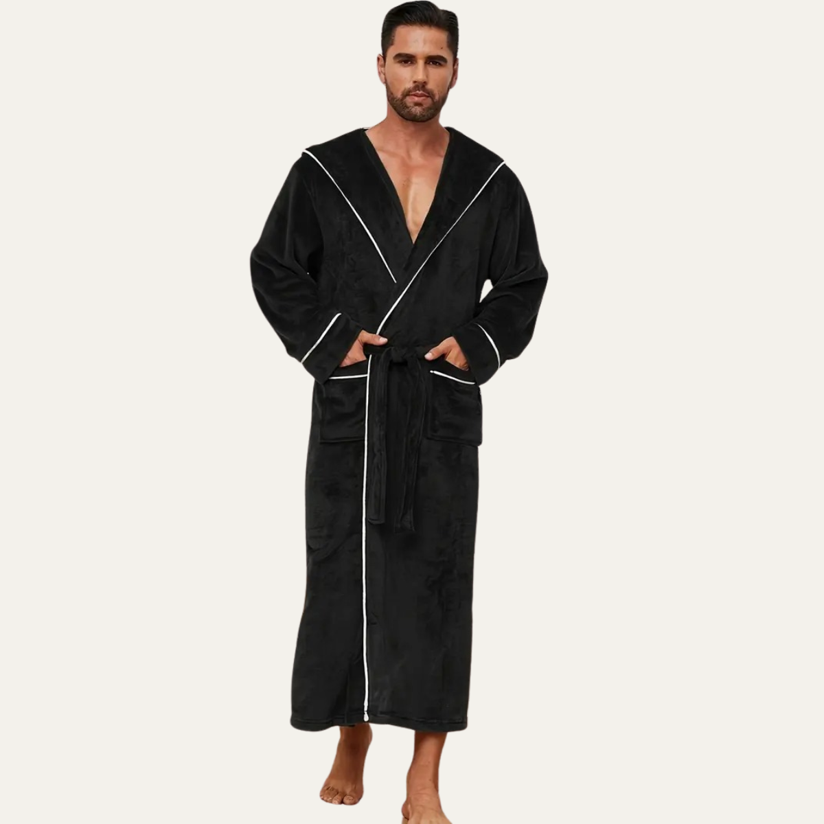 The Kenilworth Men's Hooded Fleece Long Bathrobe with Belt — 2