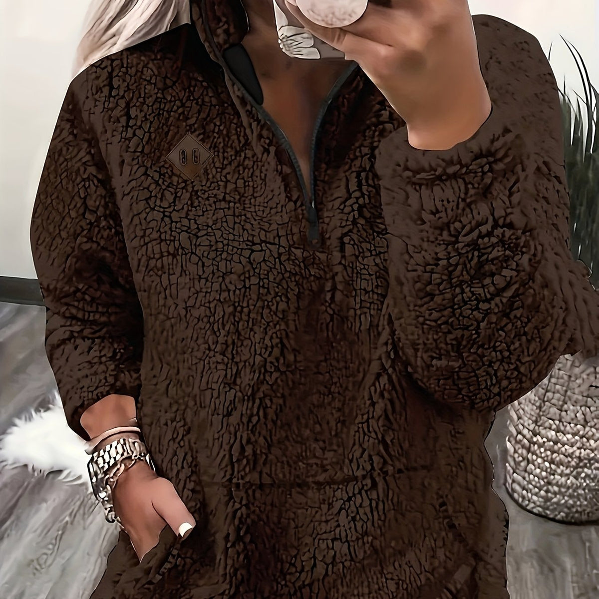 Haut sweat-shirt à la mode et élégant avec fermeture éclair et petit col montant — 17