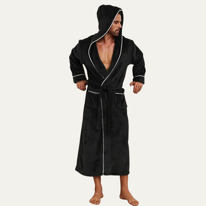 The Kenilworth Men's Hooded Fleece Long Bathrobe with Belt — 3