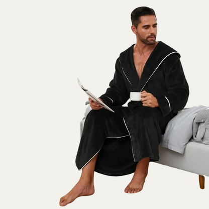 The Kenilworth Men's Hooded Fleece Long Bathrobe with Belt — 13