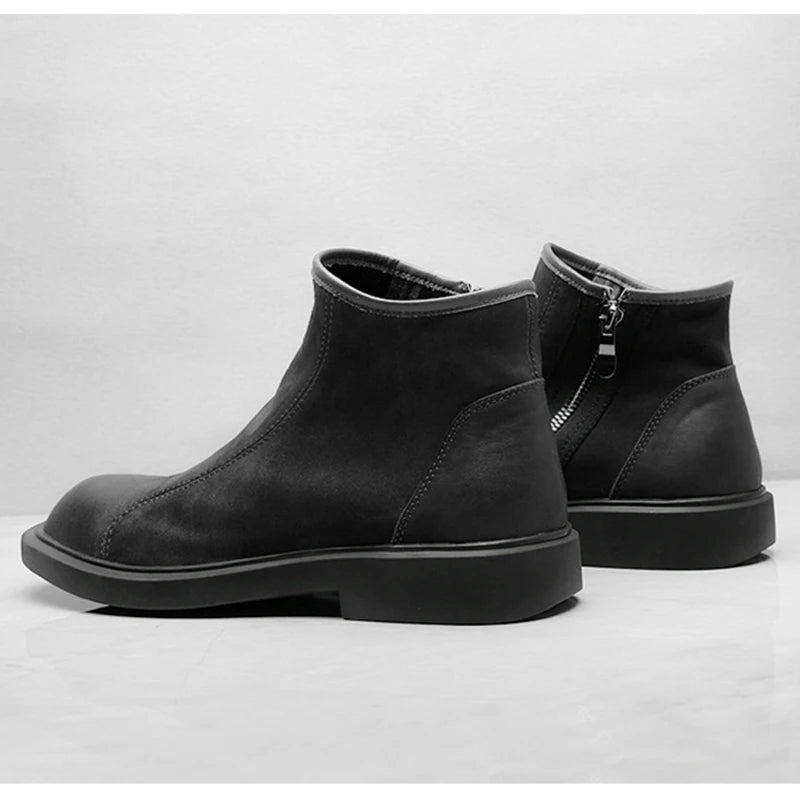 The Bari Men's Warm Plush Zip Up Leather Ankle Boots — 6