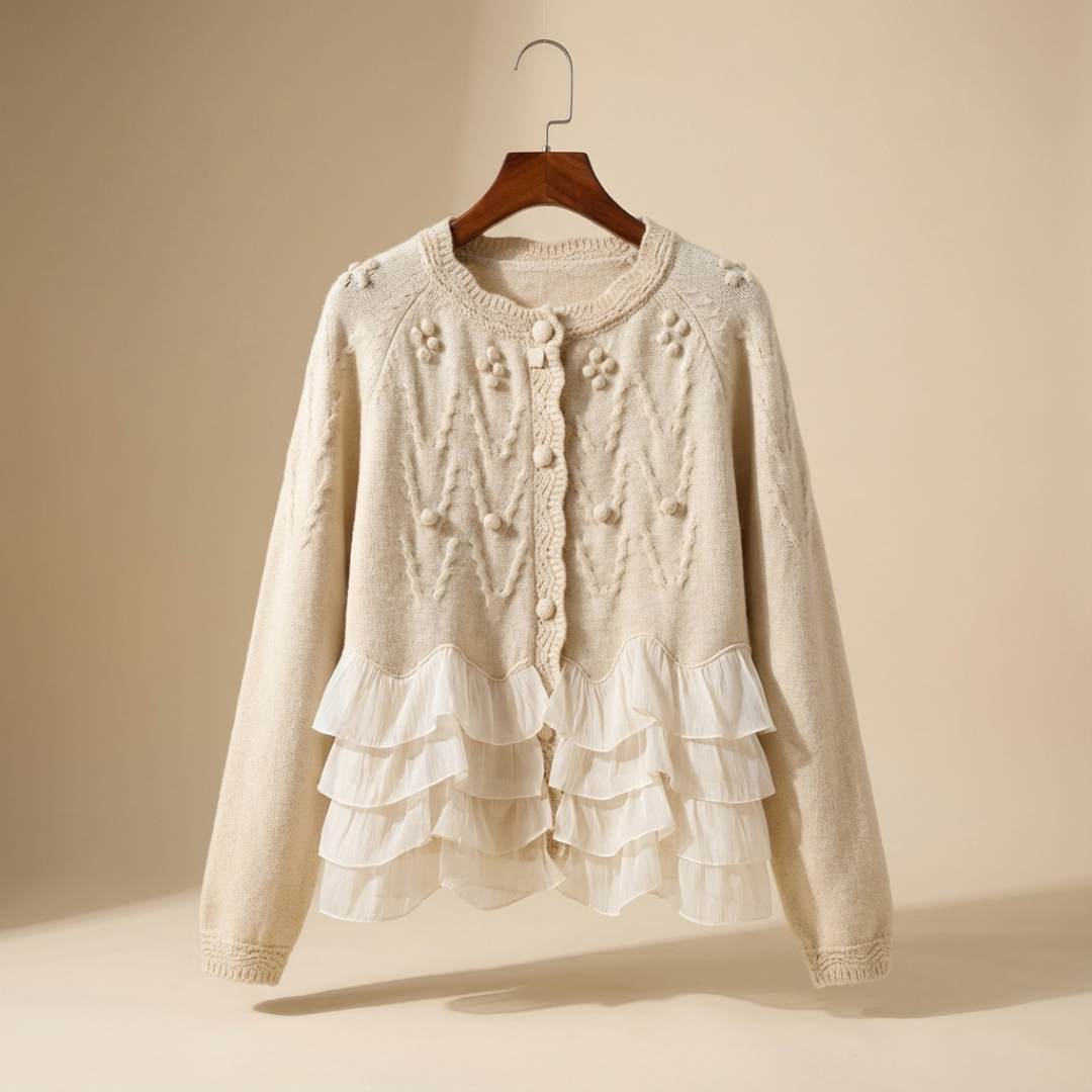 Rosie | Cardigan en Maille Torsadée à Volants pour Femme