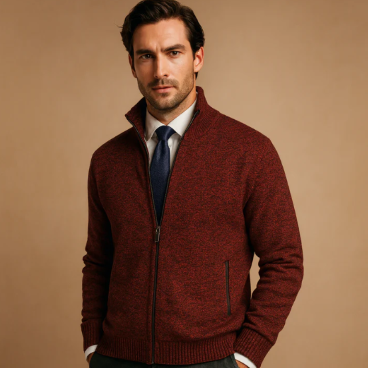 Le Cardigan Zippé Tricoté Classique pour Homme Glenwood avec Col Montant — 7