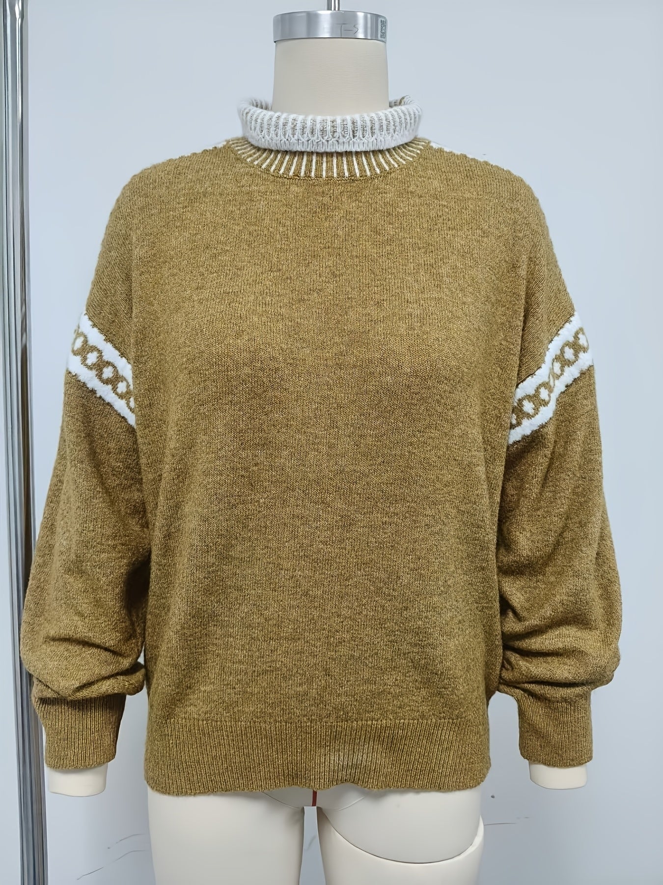 Plein d'ambiance ! Nouveau pull gris demi-col roulé de printemps/automne avec motif jacquard, doux et sophistiqué — 9