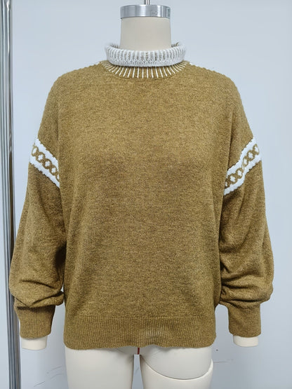 Plein d'ambiance ! Nouveau pull gris demi-col roulé de printemps/automne avec motif jacquard, doux et sophistiqué — 9