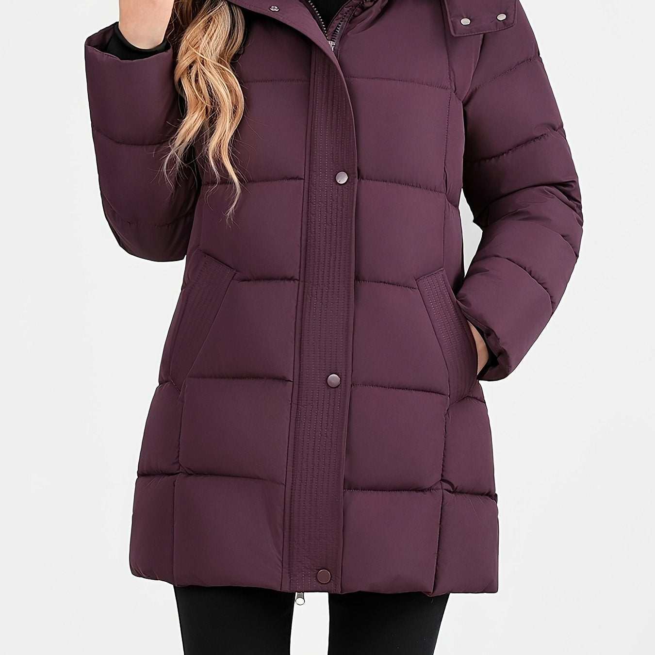 Nouveau manteau d'hiver rembourré pour femmes, mode élégant, coupe slim, idéal pour le bureau, les trajets quotidiens, cadeau de Noël, veste avec grande capuche côtelée - Vêtement d'extérieur rembourré — 12