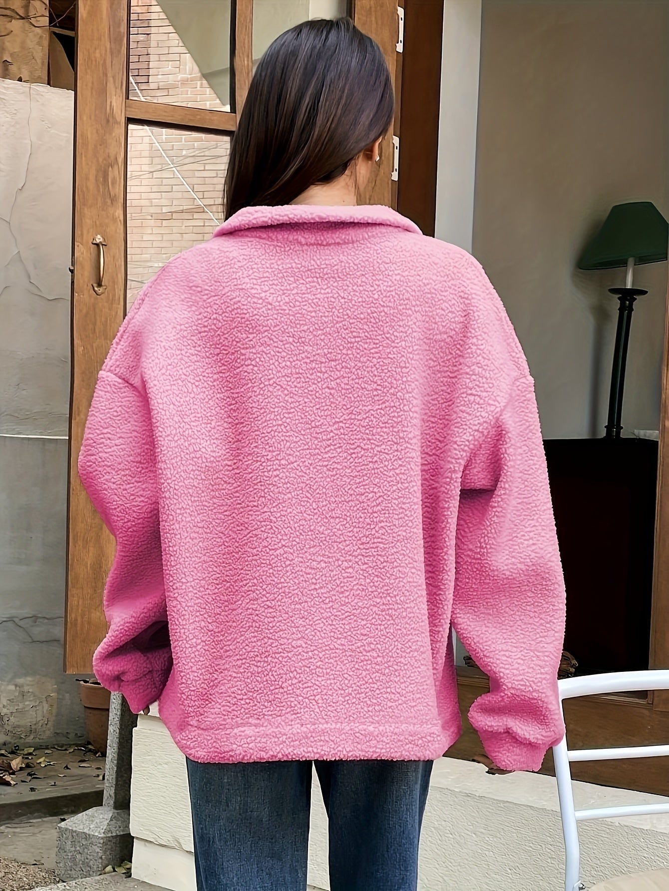 Sweat-shirt en polaire à demi-zip et épaules tombantes avec applique détaillée, le choix parfait pour l'automne et l'hiver des femmes — 6
