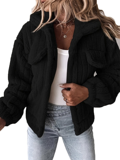 Veste décontractée à col retourné et manches longues en teddy pour femme — 4