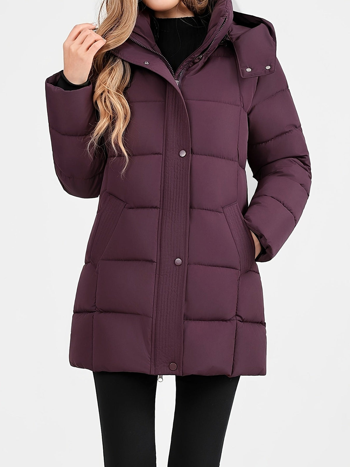 Nouveau manteau d'hiver rembourré pour femmes, mode élégant, coupe slim, idéal pour le bureau, les trajets quotidiens, cadeau de Noël, veste avec grande capuche côtelée - Vêtement d'extérieur rembourré — 2